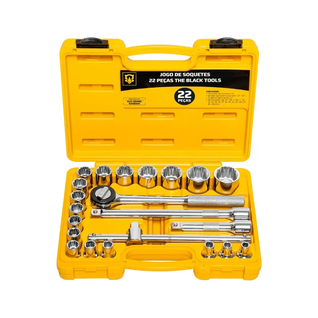 Jogo de Soquete 1/2 Pol 8 a 32mm 22 Peças - The Black Tools