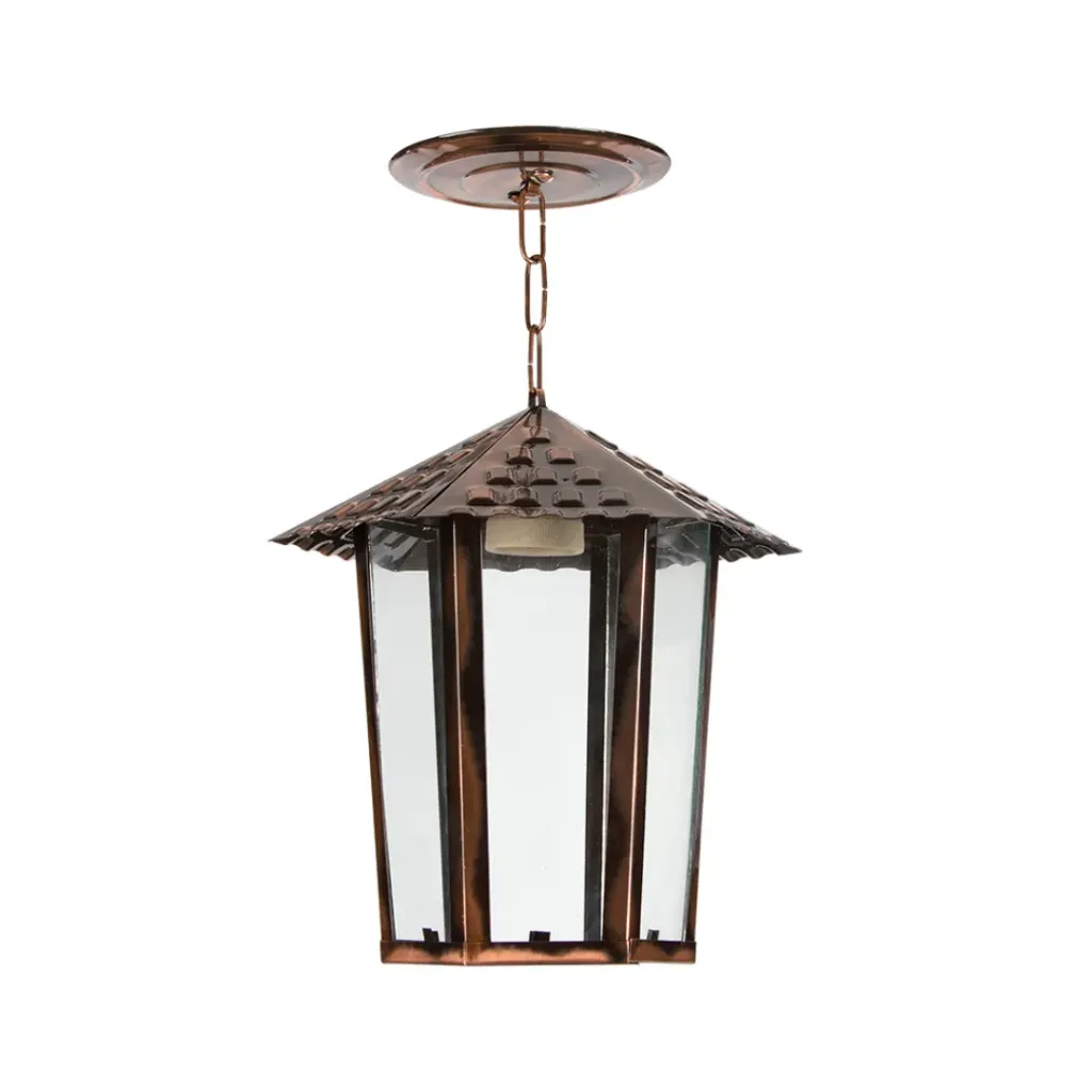 Pendente Colonial Sextavado Vidro Liso - Cobre